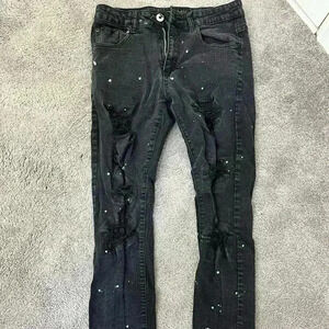Womens Black‎ Ripped Jeans with Splatter paint
